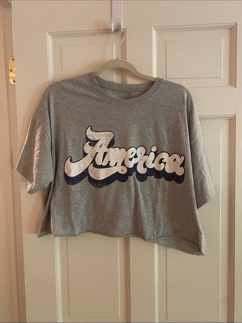 Gray 'America' Graphic Crop Tee - Women's Casual Top